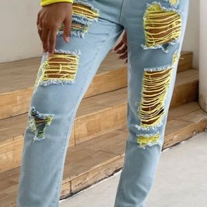 🌸‎ High waist pencil pants wash light blue jeans size xl